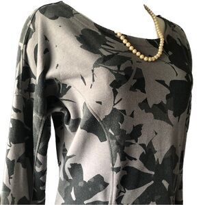 Lole Grey Floral Sheath Sweatshirt Dress Boho Long Sleeve Seam Pockets Medium